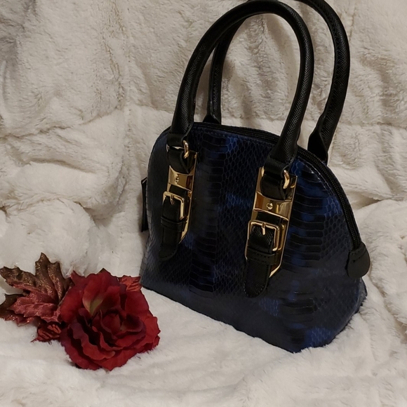 Embossed Python Small Bowler Bag Purse - Picture 4 of 11